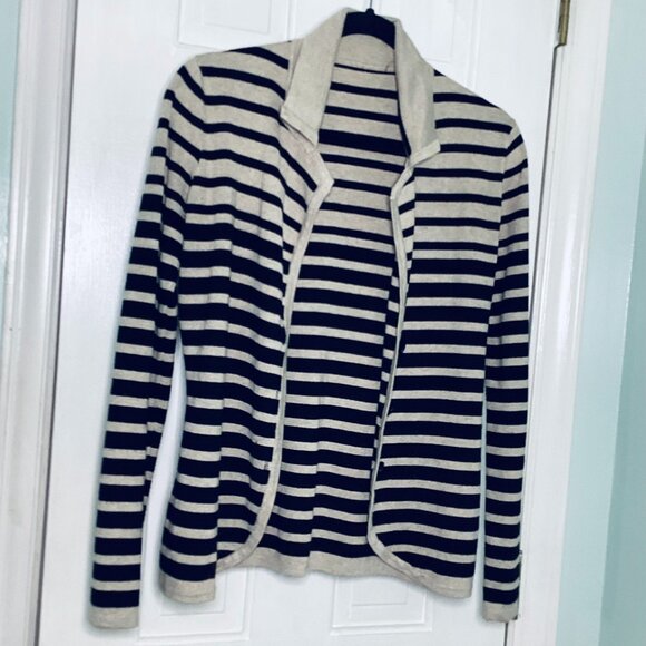 Cyrus Cozy Collared Cardigan Sweater Black + Oatmeal Striped Size Small - Picture 1 of 4